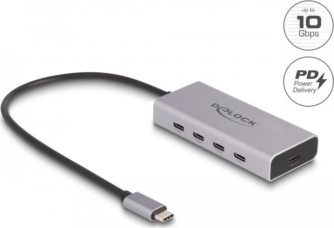 DeLOCK 4-Port USB-C-Hub mit PD, 4x USB-C 3.1, USB-C 3.1 [Stecker]