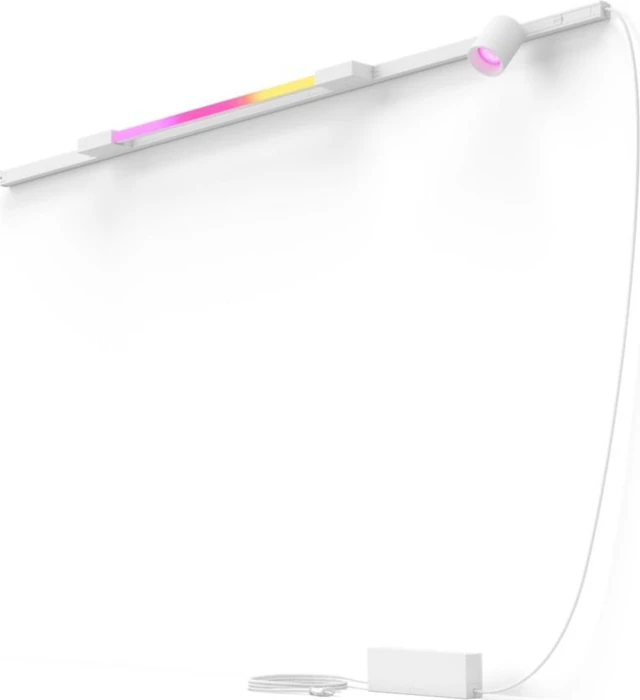 Philips Hue White and Color Ambiance Basis Perifo Schienensystem für die Wand gerade mit 1 Spots & 1 Gradient Light Tube kompakt weiß