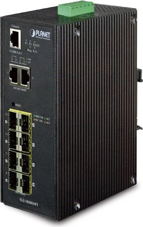 Planet IGS-10080MFT Industrial Railmount Gigabit Managed Switch, 8x SFP, 2x RJ-45