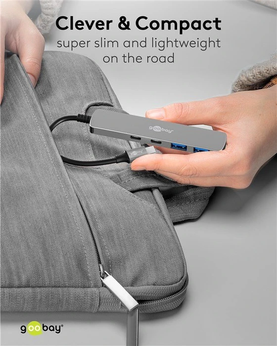 Wentronic goobay Slim 4-Port USB-Hub, 2x USB-C 3.0/2x USB-A 3.0, USB-C 3.0 [Stecker]