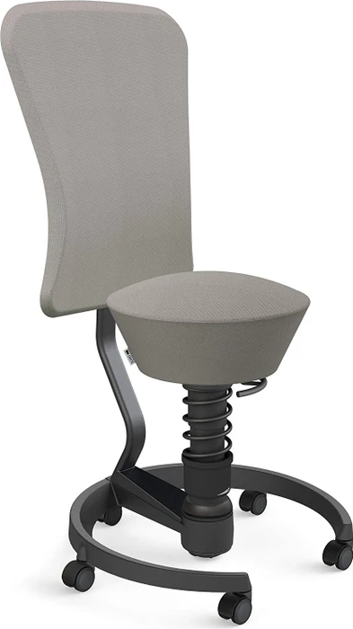 Aeris Swopper Work New Edition Bürohocker mit Rollen und Lehne, Feder Low, Gestell Alu schwarz, Bezug Wollmischung Select grau