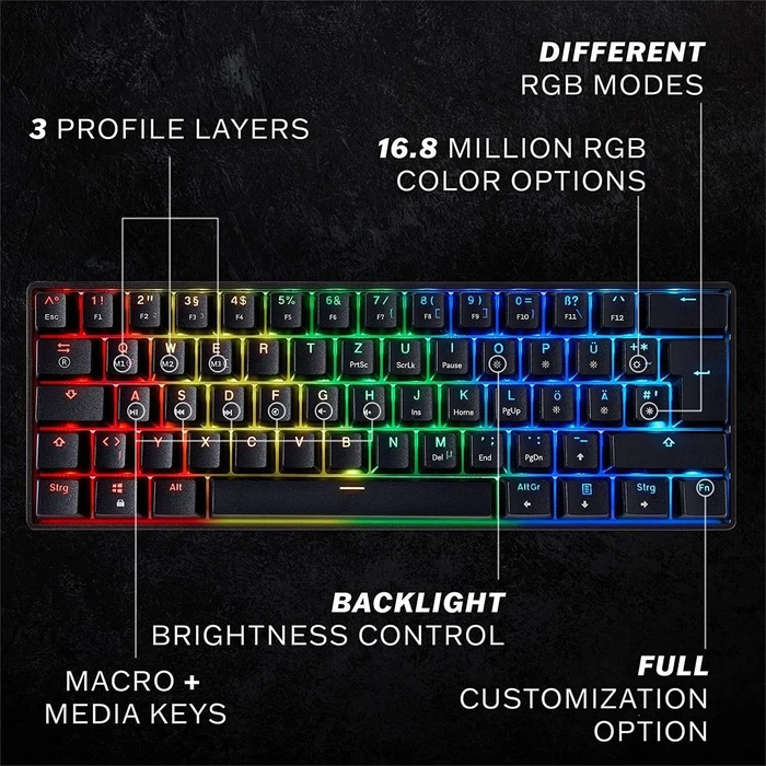 HK Gaming GK61 Pink, 60% Layout, rosa, LEDs RGB, Gateron BLACK, USB, US