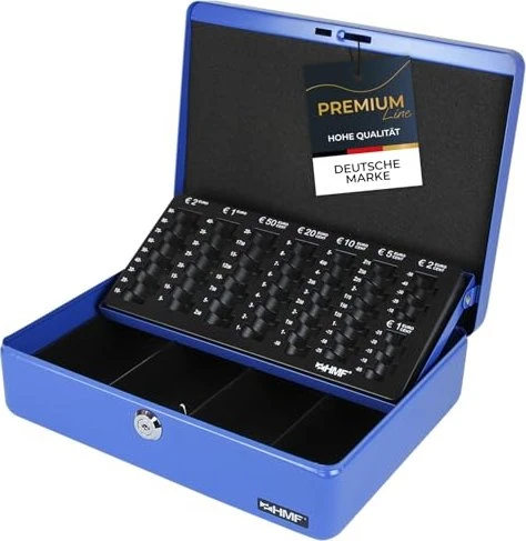 HMF 10015 Geldkassette, blau, Schlüsselschloss