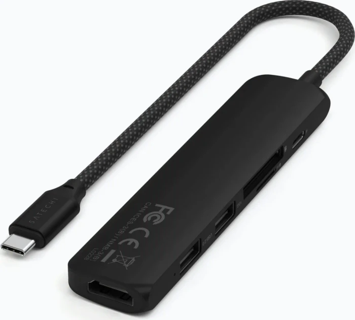 Satechi 6-in-1 Slim Multiport Adapter, schwarz, USB-C 3.1 [Stecker]