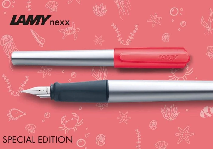 Lamy nexx Aluminium Special Edition silver/neon coral red, rechte Hand, Anfänger