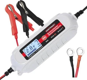 Dino Batterieladegerät 6V/12V, 4A mit Polklemmen und Ringösenkabel