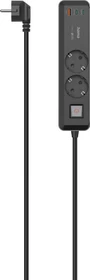 Hama Steckdosenleiste mit Schalter, 2-fach, 1x USB-A/2x USB-C 65W USB-PD, 1.4m, schwarz/grau