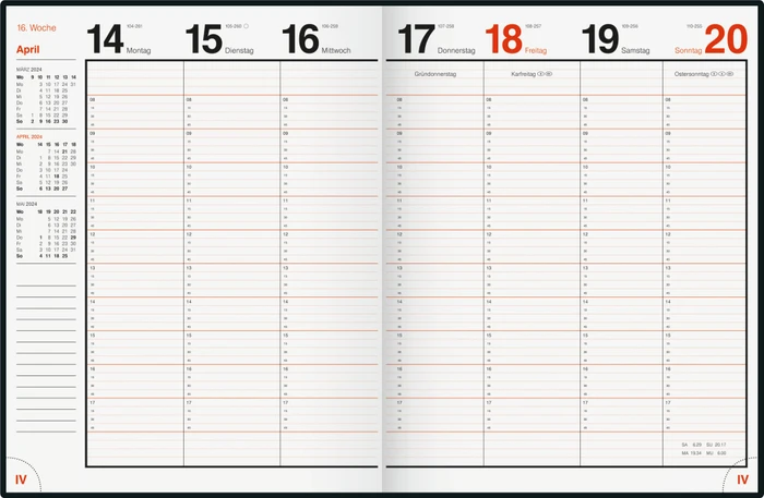 Brunnen Magnum Wochenkalender 2024, 183x240mm, Kunststoff-Cover, dunkelblau, 72 Blatt