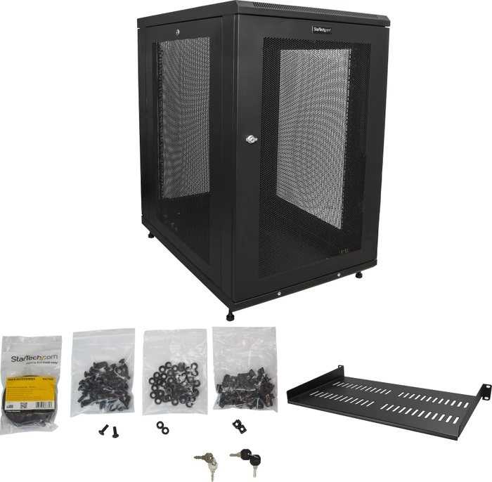StarTech RK1833BKM Rack-Schrank Kit 18HE, mit Rollen, Gitternetztür, schwarz, 853mm tief