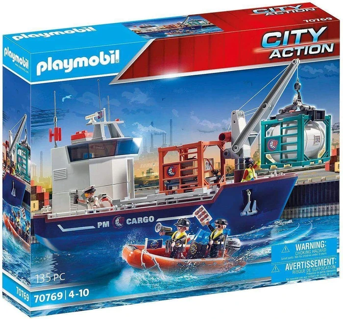 playmobil City Action Großes Containerschiff mit Zollboot