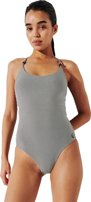 Karl Lagerfeld Ikon Striped Badeanzug weiß/schwarz (Damen)
