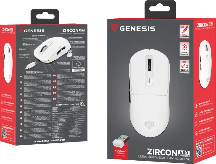 Genesis Zircon 660 Wireless Ultra-Lightweigt Gaming Mouse weiß, USB/Bluetooth