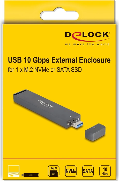 DeLOCK Externes Gehäuse für M.2 PCIe/SATA SSD, USB-A 3.1