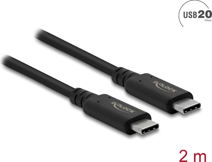 DeLOCK USB-C Kabel, USB4 Gen2x2, 20Gb/s, 4K60Hz, 100W PD, USB-C [Stecker] auf USB-C [Stecker], 2m