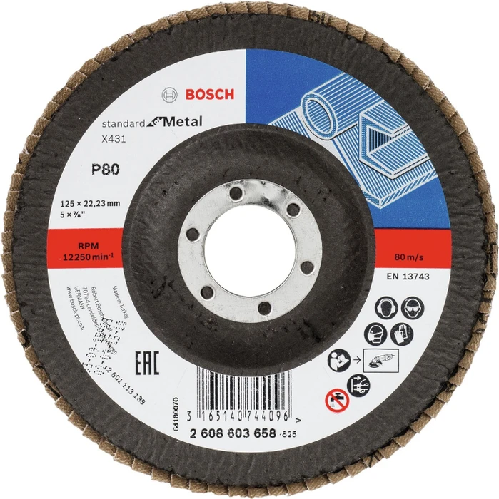 Bosch Professional X431 Standard for Metal Fächerschleifscheibe gewinkelt K80, 125x22.23mm, 1 Stück