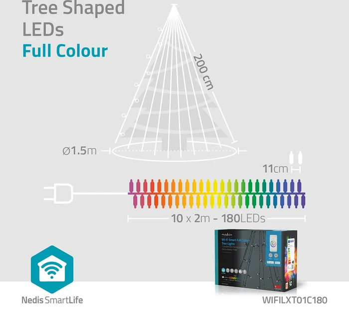 Nedis WIFILXT01C180 Smart Life Baumkette Lichterkette LED 180x RGB