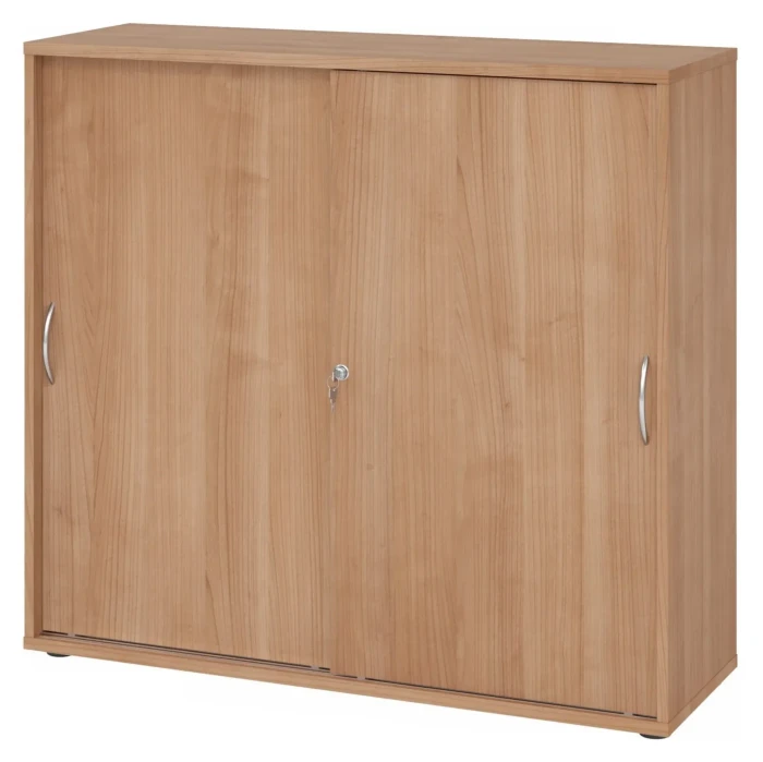 Hammerbacher Schiebetürenschrank 3OH V1753S, Bogengriff Metall, nussbaum, Aktenschrank