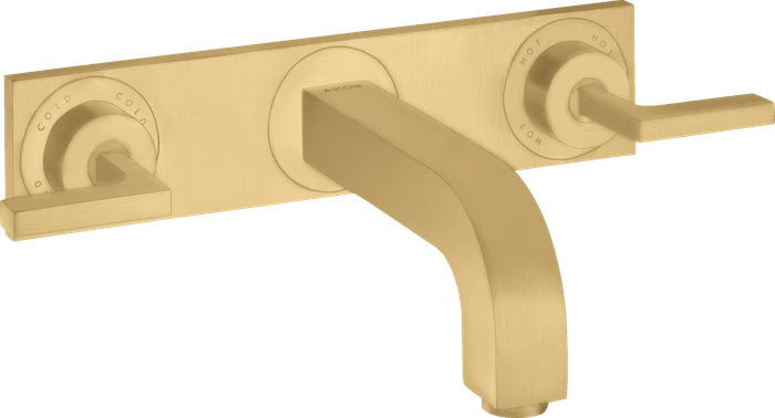 Hansgrohe Axor Citterio 3-Loch Waschtischarmatur für Wandmontage mit Hebelgriffen und Platte brushed gold optic