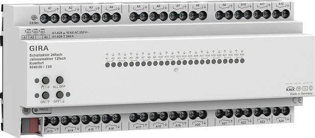GIRA KNX Schaltaktor 24fach 16A / Jalousieaktor 12fach 16A 504000 | REG | KNX Secure | Handbedienung | LED | IP20 Image