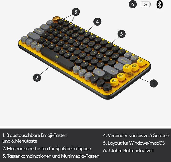 Logitech POP Keys Wireless Mechanical Keyboard, Logi Bolt, Blast, TTC BROWN, USB/Bluetooth, IT