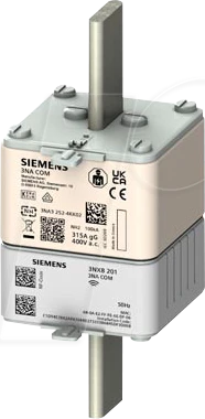 Siemens NH-Sicherungseinsatz 3NA COM mit Messfunktion Baugroesse 2 In 200A Un 400V Betriebsklasse gG mit Elektronikmodul spannungsführenden Grifflaschen und Stirnkennmelder