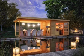 Karibu Bastrup 5 Gartenhaus inkl. Anbau 4m natur