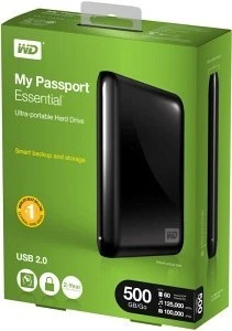 Western Digital WD My Passport Essential New, schwarz, 500GB, USB-A 2.0