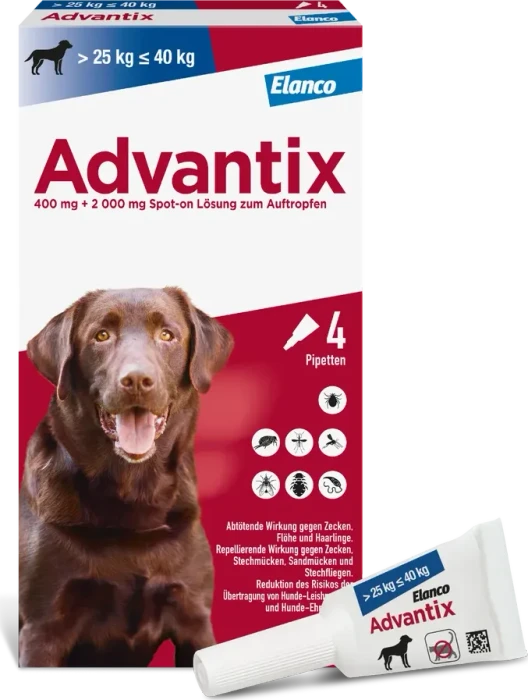 Elanco Advantix Spot-On für Hunde 25-40kg Lösung, 4 Stück