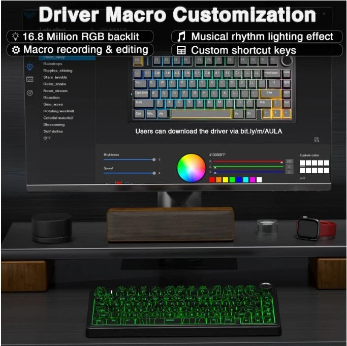 Aula F75 Pro, Black Contour, LEDs RGB, hot-swap, LEOBOG Seiya Star Vector, USB/Bluetooth, US