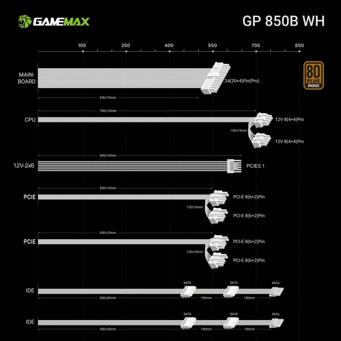 GameMax GP Bronze 850B WH weiß 850W, ATX 3.1