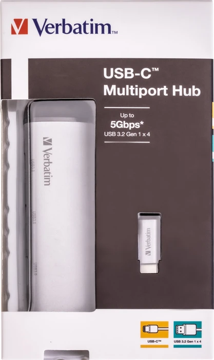 Verbatim USB-Hub, 4x USB-A 3.0, USB-C 3.0 [Stecker]