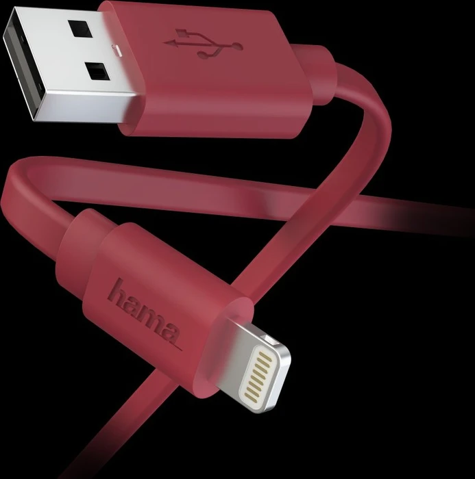 Hama Lade-/Datenkabel Flat USB-A/Lightning 1.0m rot