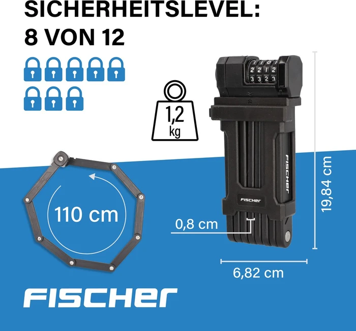 Fischer Protec FN110 110cm Faltschloss, Zahlenkombination (50658) – Bild 3 von 12