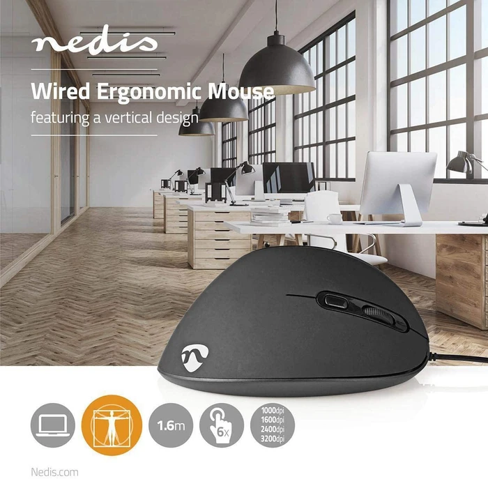 Nedis Wired Ergonomic Mouse, schwarz, USB