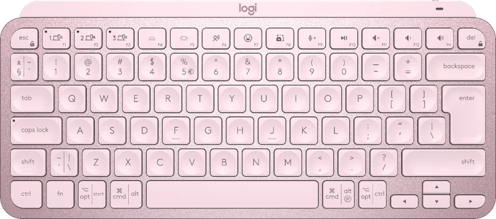 Logitech MX Keys Mini, rosa, LEDs weiß, Logi Bolt, Rose, USB/Bluetooth, US
