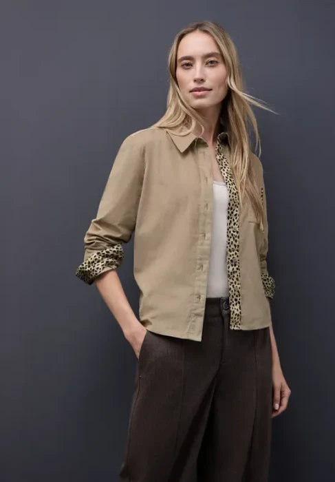 Street One Cordbluse mit Tapedetails Hemd langarm flowing beige (Damen)