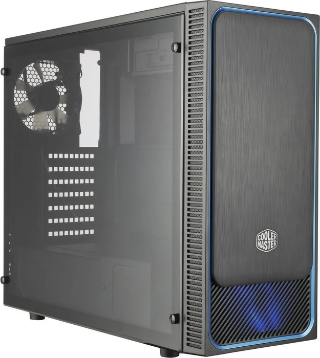 Cooler Master MasterBox E500L Window schwarz/blau, Acrylfenster, Lüfter LED blau