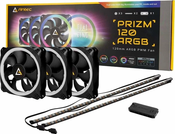 Antec Prizm 120 ARGB 3+2+C, LED-Steuerung, LED-Strips, 120mm, 3er-Pack