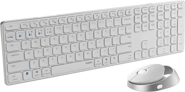 Rapoo 9850M Multi-mode Wireless Ultra-slim Advanced Desktop Set weiß, USB/Bluetooth, DE (00215385) – Bild 4 von 5