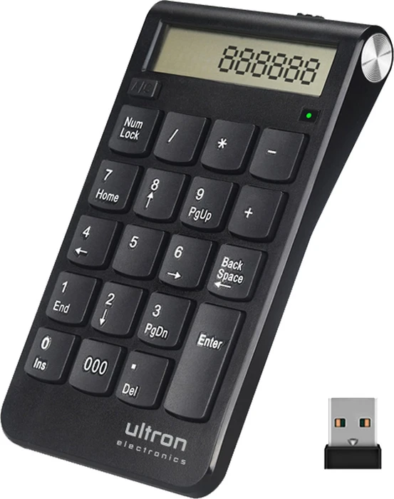 Ultron UN2 kabelloser Nummernblock & Taschenrechner, schwarz, USB