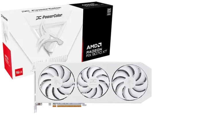 PowerColor Hellhound Spectral White Radeon RX 9070 XT, 16GB GDDR6, HDMI, 3x DP
