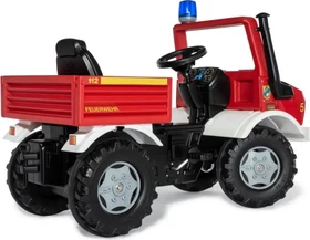 rolly toys rollyFire Unimog Tretauto mit Zweigangschaltung, Bremse und Blaulicht rot