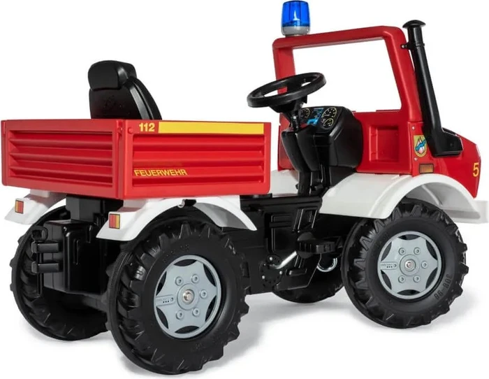 rolly toys rollyFire Unimog Tretauto mit Zweigangschaltung, Bremse und Blaulicht rot