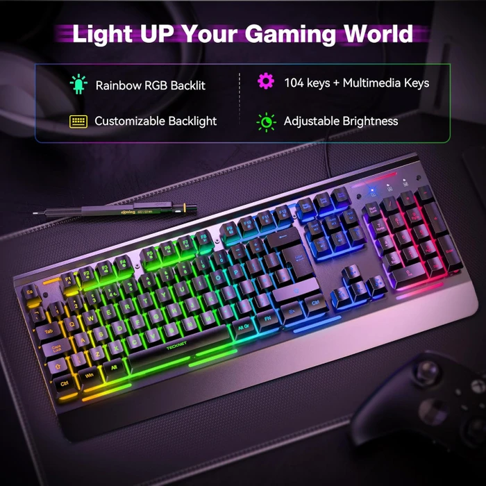 TeckNet RGB Gaming Keyboard, schwarz, LEDs RGB, USB, UK