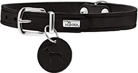 Hunter Aalborg Hundehalsband, Leder, schlicht, robust, komfortabel, 37 XS-S, schwarz