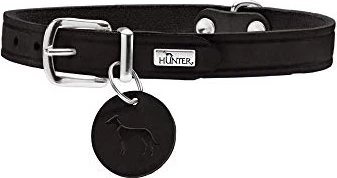 Hunter Aalborg Hundehalsband, Leder, schlicht, robust, komfortabel, 37 XS-S, schwarz