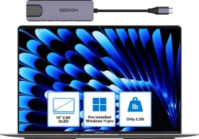 GEEKOM Notebook GeekBook X14 Pro 35.6 cm (14 Zoll) 2.8K Intel Core Ultra 5 Grau-Silber