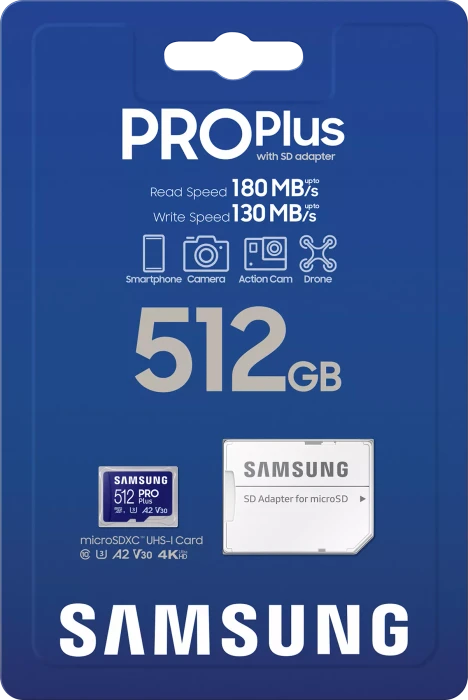 Samsung PRO Plus R180/W130 512GB Kit, UHS-I U3, A2, Class 10