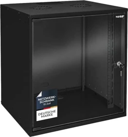 HMF 65700 19" Serverschrank 12HE, unmontiert, Sicherheitsglastür, IP20, schwarz, 400mm tief