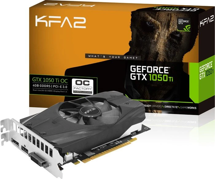 KFA2 GeForce GTX 1050 Ti OC, 4GB GDDR5, DVI, HDMI, DP, bulk